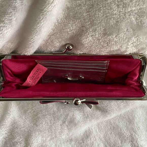 Vintage Y2K Juicy Couture Chic Silver Bow Tie Leather Clutch Wallet EUC - Picture 11 of 14